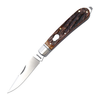 RoseCraft Appalachian Jack Dapper Folding Knife Brown Jigged Bone Handle D2 Plain Edge Satin Finish RCT003-DJB