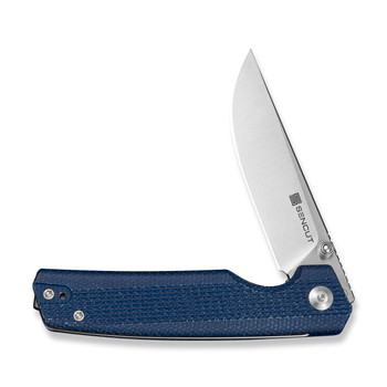SENCUT Stria Folding Knife Blue Canvas Micarta Handle D2 Plain Edge Satin Finish S25112-3