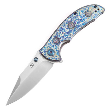 Kansept Rei Folding Knife Lightning Strike Titanium Handle 20CV Modified Drop Point Plain Edge Satin Finish K1061A4