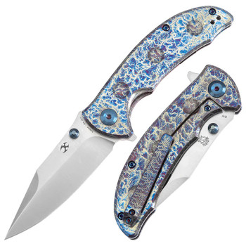 Kansept Rei Folding Knife Lightning Strike Titanium Handle 20CV Modified Drop Point Plain Edge Satin Finish K1061A4