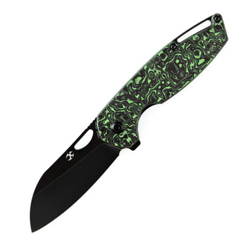 Kansept Model 6 Folding Knife Green/Black Carbon Fiber Handle 20CV Plain Edge Black Stonewash Finish K1022A5