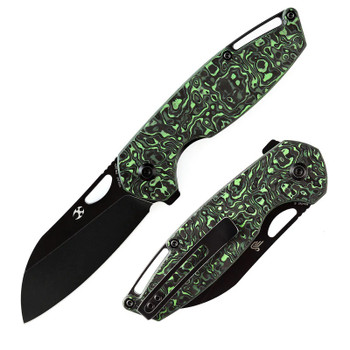 Kansept Model 6 Folding Knife Green/Black Carbon Fiber Handle 20CV Plain Edge Black Stonewash Finish K1022A5