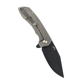 Kansept Entity Folding Knife Gray Silicon Carbided Titanium Handle S35VN Plain Edge Black TiCN Coated Stonewash Finish K1036B2