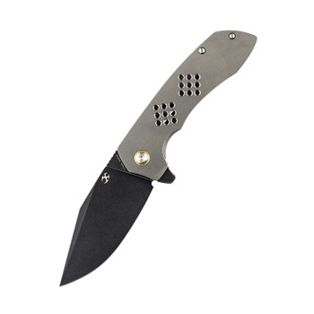 Kansept Entity Folding Knife Gray Silicon Carbided Titanium Handle S35VN Plain Edge Black TiCN Coated Stonewash Finish K1036B2