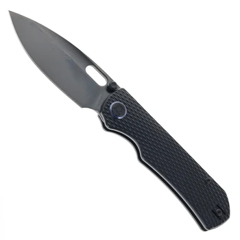 Kunwu Verta Excalibur Folding Knife Black Textured Titanium Handle DLC Elmax Blade B709-T1D