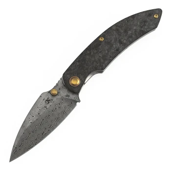 Kansept Falk Folding Knife Carbon Fiber Handle 3.3" Damascus Blade K1142A1