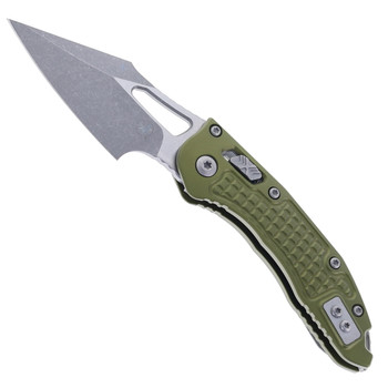 Microtech Knives Stitch RAM-LOK Folding Knife Apocalyptic M390MK Blade Green Frag Pattern Aluminum Handle 169MRL-10APFROD