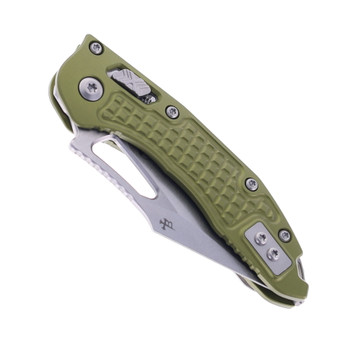Microtech Knives Stitch RAM-LOK Folding Knife Stonewash M390MK Blade Green Frag Aluminum Handle 169MRL-10FROD