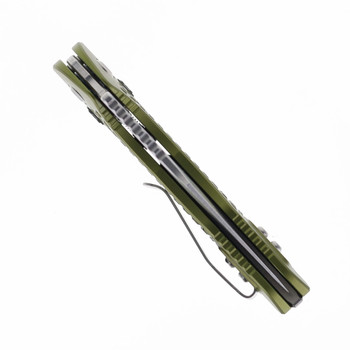 Microtech Knives Stitch RAM-LOK Folding Knife Stonewash M390MK Blade Green Frag Aluminum Handle 169MRL-10FROD
