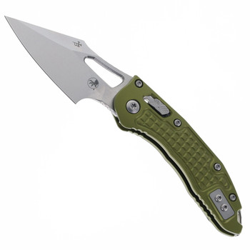 Microtech Knives Stitch RAM-LOK Folding Knife Stonewash M390MK Blade Green Frag Aluminum Handle 169MRL-10FROD