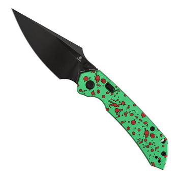Tenable Fenrir Folding Knife Zombie Blood Green Aluminum Handle 3.40" Blackwashed Nitro-V Blade B1034H22