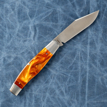 Jack Wolf Knives Stockman Slip Joint Folding Knife Kirinite Root Beer Handle Sandvik 14C28N Blade