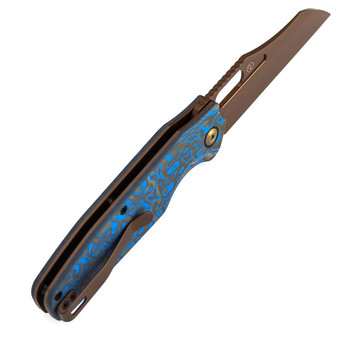 Tenable Tuckamore Folding Knife Blue & Yellow Vortex Micarta Handle 3.54" Rose Gold Nitro-V Blade B1052A3