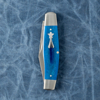 Jack Wolf Knives Stockman Slip Joint Folding Knife Smooth Blue Bone Handle Sandvik 14C28N Blade