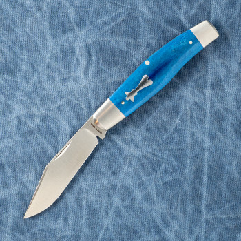 Jack Wolf Knives Stockman Slip Joint Folding Knife Smooth Blue Bone Handle Sandvik 14C28N Blade