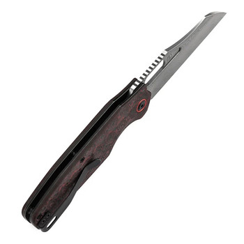 Tenable Tuckamore Folding Knife Red & Black Rose Pattern Carbon Fiber Handle 3.54" Water Ripple Damascus Blade B1052A4