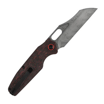 Tenable Tuckamore Folding Knife Red & Black Rose Pattern Carbon Fiber Handle 3.54" Water Ripple Damascus Blade B1052A4
