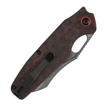 Tenable Tuckamore Folding Knife Red & Black Rose Pattern Carbon Fiber Handle 3.54" Water Ripple Damascus Blade B1052A4