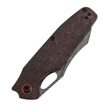 Tenable Tuckamore Folding Knife Red & Black Rose Pattern Carbon Fiber Handle 3.54" Water Ripple Damascus Blade B1052A4