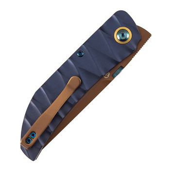 Tenable Tarkin Folding Knife Blue Faceted Wave Aluminum Handle 3.40" Rose Gold Nitro-V Blade B1078A2