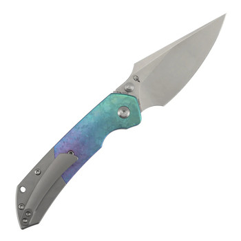 Kansept Fenrir Folding Knife Blue Green Crystallized Titanium/Stonewashed Titanium Handle 3.40" Stonewashed CPM 20CV Blade K1034H2