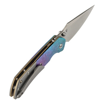 Kansept Fenrir Folding Knife Blue Green Crystallized Titanium/Stonewashed Titanium Handle 3.40" Stonewashed CPM 20CV Blade K1034H2