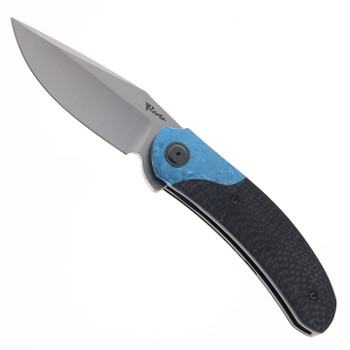 Reate TF-4 Folding Knife Blue Crystalized Bolster Black DLC Titanium & Carbon Fiber Handle 3.4" Satin M398 Blade