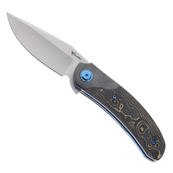 Reate TF-4 Folding Knife Zircuti Bolster & Marble Carbon Fiber Handle 3.4" Hand Rubbed M398 Blade