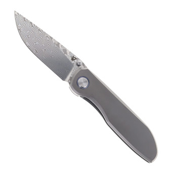 Vanguard Cheetah Integral Folding Knife Gray Titanium Handle Damascus Blade