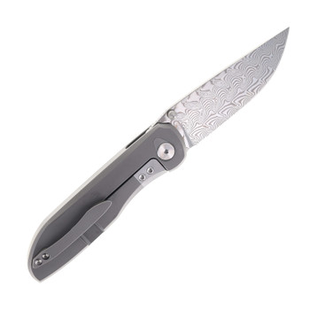 Vanguard Cheetah Integral Folding Knife Gray Titanium Handle Damascus Blade