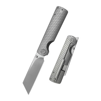 KB Knives Get Some Folding Knife Gray Sandblasted Titanium Handle 3.35" Satin & Silver Bead Blast M390 Tanto Blade KB445A