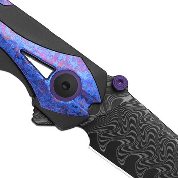 (Coming August 1st) Kizer Staff Folding Knife Dark Gray/Multicolor Titanium/Crystallized Titanium Handle Damascus Plain Edge Acid Wash Finish Ki3795A1