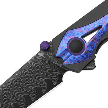 (Coming August 1st) Kizer Staff Folding Knife Dark Gray/Multicolor Titanium/Crystallized Titanium Handle Damascus Plain Edge Acid Wash Finish Ki3795A1
