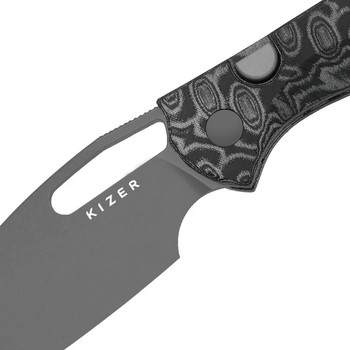 (Coming August 1st) Kizer Masu Folding Knife Gray/Black Vortex Pattern Micarta Handle 14C28N Plain Edge Gray PVD Finish V3697A2