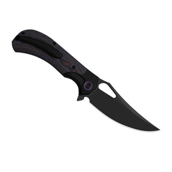 (Coming August 1st) Kizer Cyclone Folding Knife Black/Purple Titanium/FatCarbon Purple Haze Handle S35VN Plain Edge Matte Black DLC Ultra Finish Ki3734A1