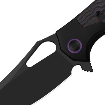 (Coming August 1st) Kizer Cyclone Folding Knife Black/Purple Titanium/FatCarbon Purple Haze Handle S35VN Plain Edge Matte Black DLC Ultra Finish Ki3734A1