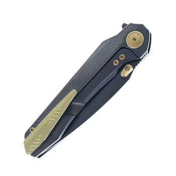 Bestech Wet Nellie Folding Knife Titanium Handle 3.53" M-Cut Stonewashed Blade Button Frame Lock BT2505G