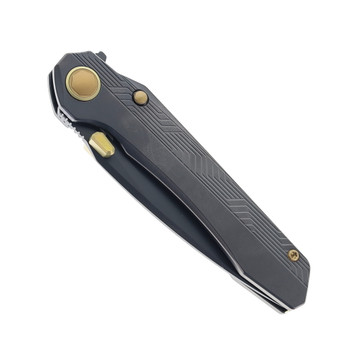 Bestech Wet Nellie Folding Knife Titanium Handle 3.53" M-Cut Stonewashed Blade Button Frame Lock BT2505G