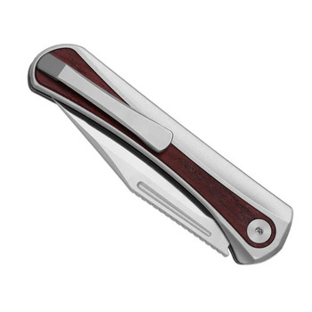 Kizer Melody Folding Knife Silver Aluminum/Panama Rosewood Handle S35VN Plain Edge Satin Finish Ki3732A2