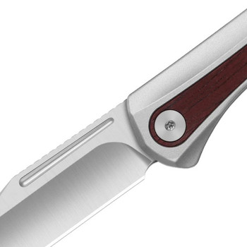 Kizer Melody Folding Knife Silver Aluminum/Panama Rosewood Handle S35VN Plain Edge Satin Finish Ki3732A2