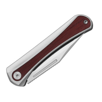 Kizer Melody Folding Knife Silver Aluminum/Panama Rosewood Handle S35VN Plain Edge Satin Finish Ki3732A2