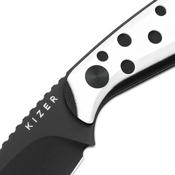 Kizer Buddy Fixed Blade Knife Black/White G10 Handle Nitro-V Plain Black 1081A3