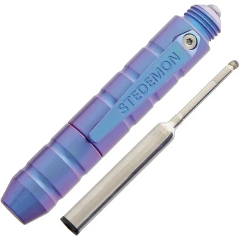 Stedemon Knives EDC Tactical Pen Blue Titanium Body Black Ink P01BLU