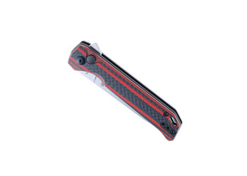 Discontinued WMK Exclusive Kizer Begleiter 2.0 Button Lock Flipper Knife Black & Red Carbon Fiber Handle 154CM Satin Plain V4458.2BE1