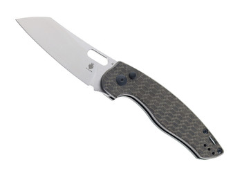 Discontinued WMK Exclusive Kizer Towser K Thumb Hole Button Lock Folding Knife Chocolate Glacier Richlite Handle 3V Sheepsfoot Plain Edge Satin Finish V4593E3