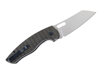 Discontinued WMK Exclusive Kizer Towser K Thumb Hole Button Lock Folding Knife Chocolate Glacier Richlite Handle 3V Sheepsfoot Plain Edge Satin Finish V4593E3
