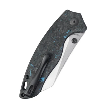Discontinued Kizer Towser K Folding Knife Dark Matter Blue FatCarbon Handle 3.50" Satin Elmax Sheepsfoot Blade Ki4593A1