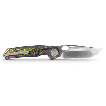 Vosteed Thunderbird V Folding Knife Ultimate Warrior CamoCarbon Handle M390 Plain Edge Dual Satin and Bead Blast Finish A0322
