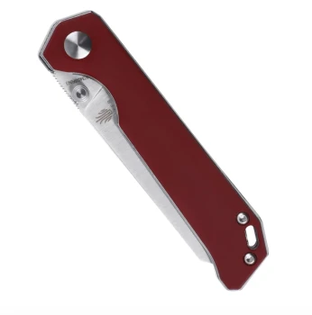 Discontinued Kizer Mini Begleiter Folding Knife Red Richlite Handle 2.91" Black Stonewashed Nitro-V Tanto Blade V3458RN3