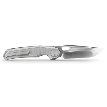 Vosteed Thunderbird V Ferrum Seer Folding Knife Gray Titanium Handle M390 Plain Edge Dual Satin/Bead Blast Finish A0324